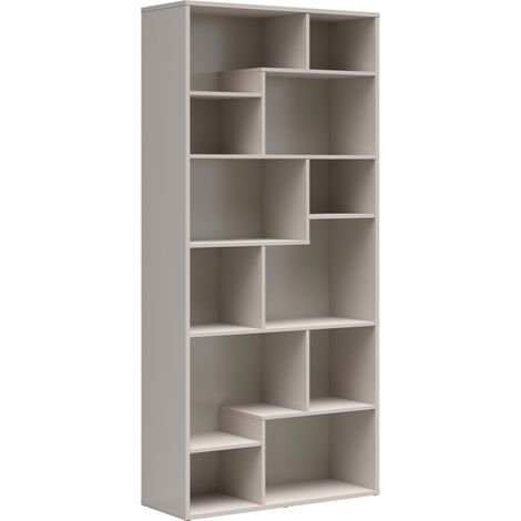 Bibiliothèque asymétrique étagère à 12 niches coloris Beige - Longueur 87,5 x Profondeur 33,5 x Hauteur 197,5 cm (1/3)