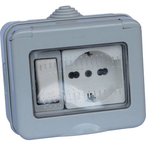 CONTENITORE ESTERNO INTERRUTTORE + PRESA / SCHUKO 1 deviatore + 1 presa bivalente 10/16A / schuko  - FAEG