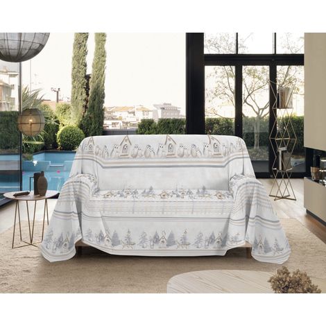 Telo Arredo Made in Italy in Cotone Grandfoulard Copritutto Copridivano Copriletto-Teli Sofà Arredatutto-Drappeggio-Arazzo-Copridivano Grand Foulard Letto Singolo - Gufi Beige (1/3)