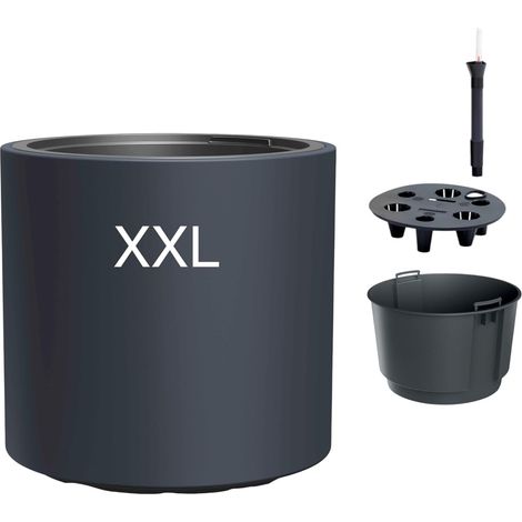Pot de fleurs rond moderne avec insert et syst¨¨me d'irrigation, r¨sistant au gel et aux UV, en plastique, pour int¨rieur et ext¨rieur, anthracite, XXL (1/5)