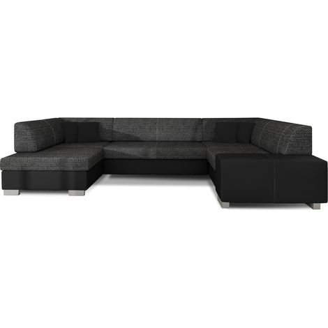 Canapé panoramique en U Gris foncé & Noir convertible 6 places HAVANE design géométrique (1/4)