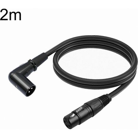 Câble audio XLR femelle 3 broches vers mâle coudé de 2 mètres pour la connexion d'équipements audio professionnels. (1/4)