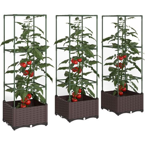 Juego de 3 jardineras elevadas con enrejado, macetas y jardineras con orificios de drenaje. (1/5)