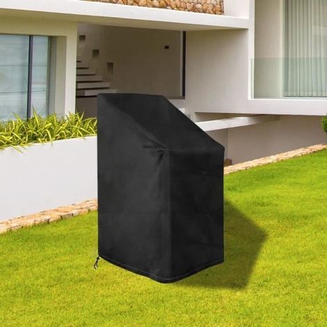 (Noir)Housses Chaises Empilable de Jardin Imperméable Protection UV 210D Tissu Oxford - Noir 120x65x65/80CM (1/4)