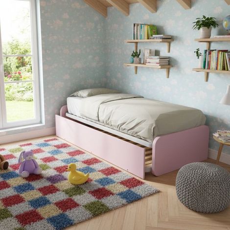 Letto singolo con letto estraibile, trasformabile in matrimoniale. Testate personalizzabili, reti in acciaio e doghe in faggio - Cipriaf3c4ff