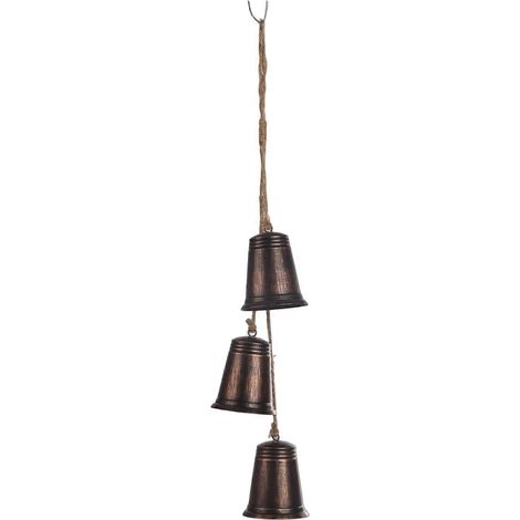 Vintage métal Noël cloche guirlande, avec jute corde, pour le sapin fenêtre décoration style maison de campagne,Café Bronze (1/5)