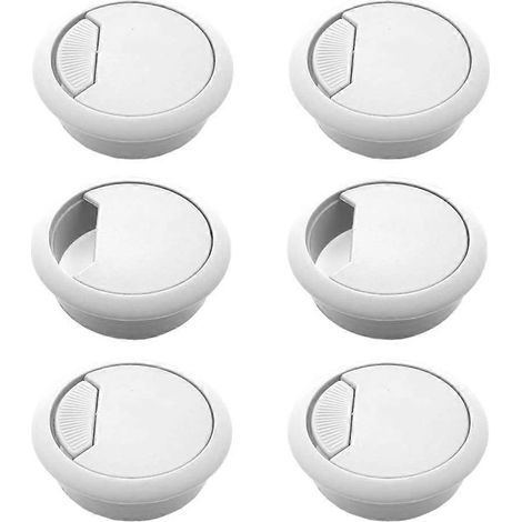 Lot de 6 cache-câbles de bureau en plastique blanc de 5 cm (2 pouces) pour ordinateur. (1/4)