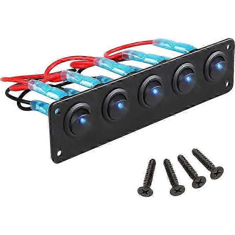 Panneau d'interrupteurs à bascule avec 5 interrupteurs marche/arrêt précâblés pour véhicules 12 V/24 V, remorques, camions. (1/5)