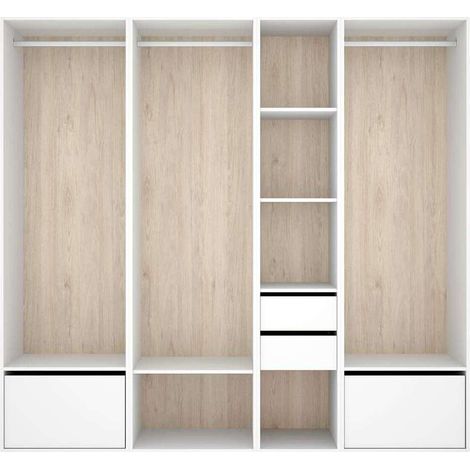 Vestidor Sofia 2 cajones, 2 zapateros y trasera reversible en blanco/natural, 204.5cm(alto) 218cm(ancho) 45cm(fondo).
