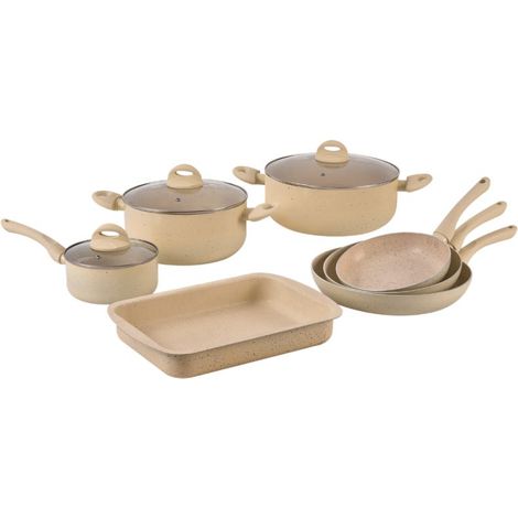 Batterie de cuisine 10 pièces Tous feux dont induction Beige Herzberg HG9016-BEJ (1/5)