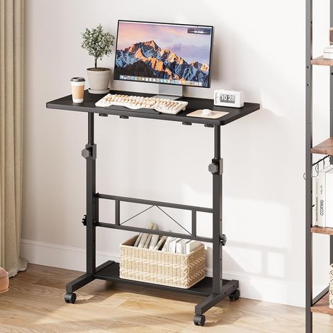 Dripex Bureau debout 80x40 cm, Bureau à hauteur réglable (65–98 cm), Bureau informatique mobile sur roulettes avec plateau inclinable, Bureau assis-debout pour la maison et le bureau, Noir (1/5)