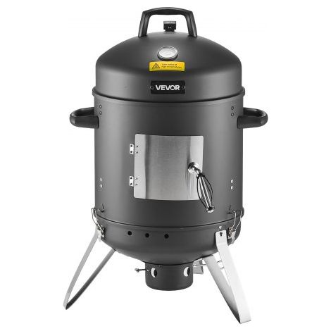 Ahumador de Carbón, Parrilla Vertical de 40 cm, Acero Revestido, con 2 Rejillas de Cocción, Termómetro, Ventilación y Bandeja de Cenizas Extraíble, para Cocinar al Aire Libre en Fiestas (1/5)