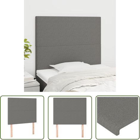 The Living Store Têtes de lit 2 pcs Gris foncé 100x5x78/88 cm Tissu - Tête De Lit - Têtière De Lit - Meuble De Chambre - Literie - Décoration Chambre (1/5)