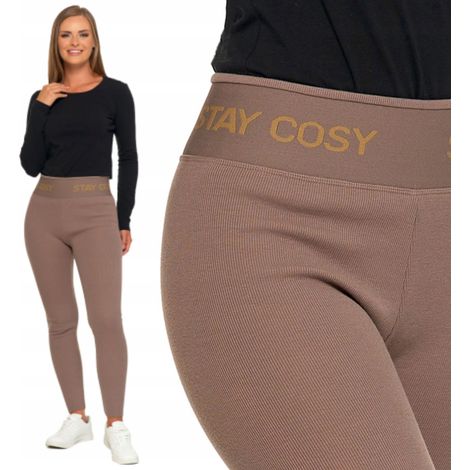 Leggings de mujer con aislamiento térmico, cintura alta, acanalados, cálidos y elegantes, marca Moraj, tallas S/M, color moca. (1/5)