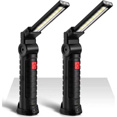 2 ultra-helle LED-COB-Arbeitslampen, USB-wiederaufladbar, mit magnetischer Basis und 5 Lichtmodi – ideal für Garage, Werkstatt und Heimwerken