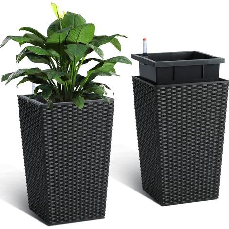 grand bac à plantes lot 2 41 cm système drainage hublot niveau eau terrasse balcon intérieur entrée (1/5)