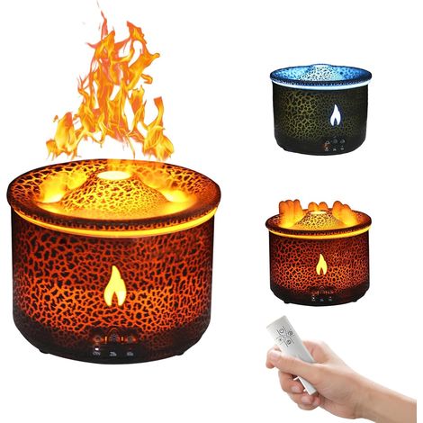 Humidificador difusor de aroma Volcano Flame, difusor de aceites esenciales con gran capacidad de 360 ml, modo llama y niebla volcánica, humidificador de interior, función de minutos (1/5)