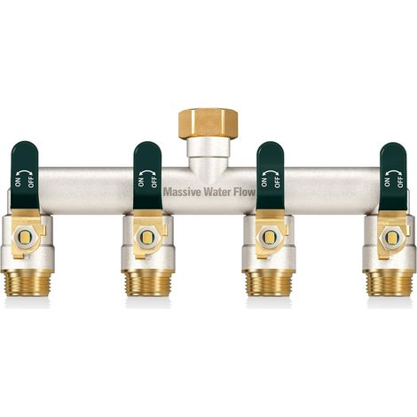 3voies Distributeur d'eau à double débit, distributeur 3/4 pouce, construction robuste en laiton nickelé, adaptateur de robinet extérieur haut poignée métallique allongée-poignée verte - 4 (1/5)