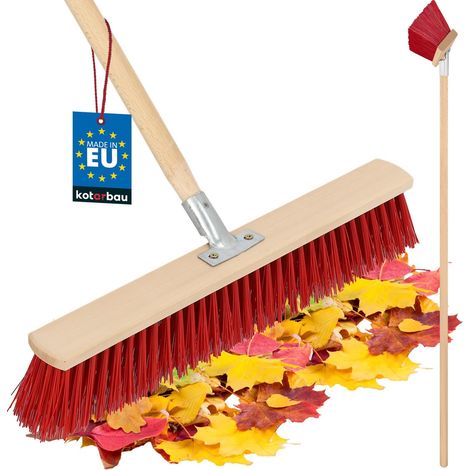 KOTARBAU® Balai Brosse - 55 cm - Balai Exterieur Terrasse - Brosse de Voirie - avec Manche - Bois - PVC - Poils Durs - de Jardin - Outil de Nettoyage (1/5)
