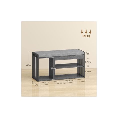 Meuble à chaussures gris avec banc intégré, rangement à 3 niveaux et assise pour entrée, couloir et chambre (1/5)