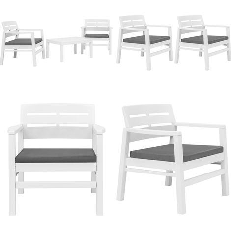 Salon de jardin 3 pcs Plastique Blanc - Salon De Jardin - Meubles De Jardin - Set De Salon - Ensemble De Balcon - Mobilier D'extérieur - Home & Living (1/5)