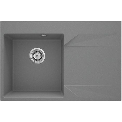 Lavello cucina in granito con 1 vasca e gocciolatoio a destra 76x50 cm grigio metallizzato - Kalo