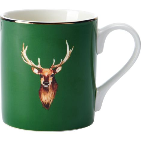 MikasaMikasa Kaffeetasse, Porzellan, 280 ml, Hirschdruck, moderner Stil, grün, wiederverwendbar
