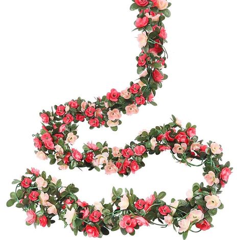 Lot de 4 roses artificielles en soie, fausses fleurs de rose suspendues, feuillage décoratif, arche de mariage, décoration extérieure (rose)-AquaForge (1/3)