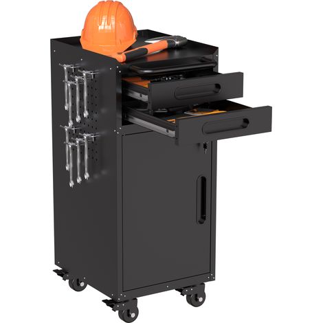 Armoire à outils mobile en métal avec porte verrouillable, 2 tiroirs et grande poignée, organiseur métallique étroit, rangement de garage peu encombrant, dimensions H 87,3 × L 37,5 × P 42 cm (1/5)