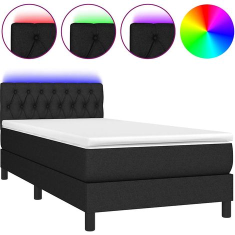 Lit simple  Lit adulte  Sommier à lattes de lit avec matelas LED Noir 100x200 cm Tissu