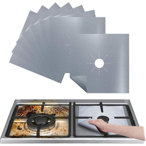 Protection de Gazinière, Lot de 4 Protection Cuisinière à Brûleurs Gaz, en Fibre Réutilisable Facile à Nettoyer et à Couper（27x27x0.12cm） (1/3)