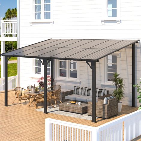 YODOLLA Pergola Adossée, Tonnelle de Jardin Exterieur, Pergola Murale Résistant UV, 4.3 x 3m - Noir