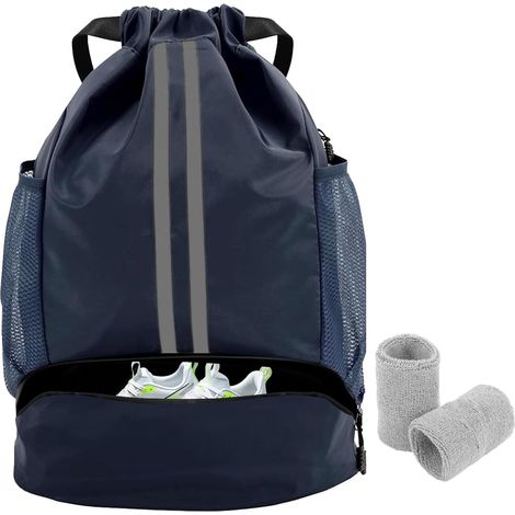 Sporttasche – 1 Stück – Wasserdichtes Oxford-Gewebe – Kordelzugverschluss und Schuhfach – Für Fußball, Fitnessstudio und Schwimmen – Schwarz (1/5)