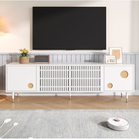 Meuble TV avec 4 portes 170 x 36 x 54 cm - Style Moderne et Scandinave - Idéal pour Salon et Chambre - - Blanc (1/5)