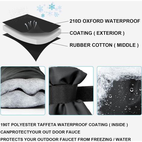 Funda para grifo exterior, juego de 2 unidades, protección invernal para grifos exteriores, protección térmica para grifos de jardín (negra) (1/4)