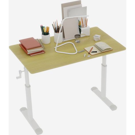ELVMI Bureau Droit Réglable en Hauteur à Manivelle avec Double Colonne pour Bureau et Étude en Métal et Bois (1/5)