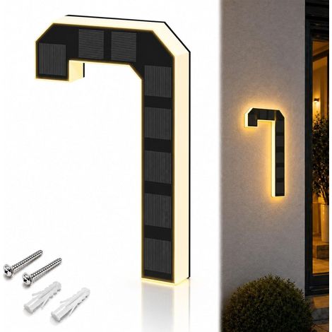 JSSEVN - Numero de Maison Solaire Illuminé pour Extérieur étanche, Plaque de Numéro de Maison Illuminée Solaire, Numéro de Maison Lumineux Noir (7, 23 cm) (1/5)