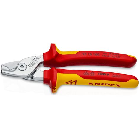 KNIPEX 95 16 160 StepCut® Cable Shears insulated with multi-component grips, VDE-tested chrome-plated 160 mm