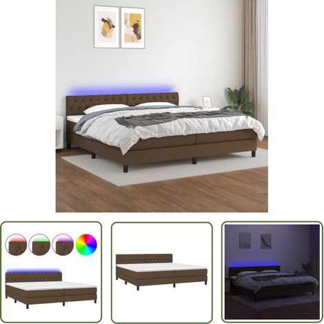 The Living Store Sommier à lattes de lit matelas et LED Marron foncé 200x200 cm - Sommier Tapissier - Lit Plateforme - Lit Avec Rangement - Tête De Lit Ajustable - Éclairage Led (1/5)