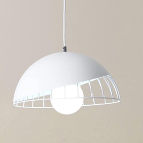 Suspension métal E27 rétro moderne blanche, luminaire plafond salon, restaurant, chambre et décoration intérieure élégante (1/5)