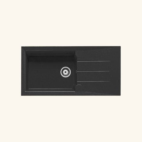 Kümbad – Évier résine noir moucheté 100x50 cm – Évier encastrable 1 bac réversible – Vidage manuel – Bonde et siphon inclus