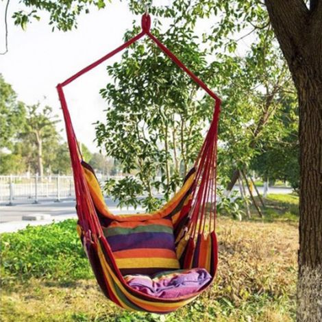 Chaise Hamac Suspendue en Toile Rayée, Confortable et Portable pour Jardin, Intérieur ou Extérieur (1/5)