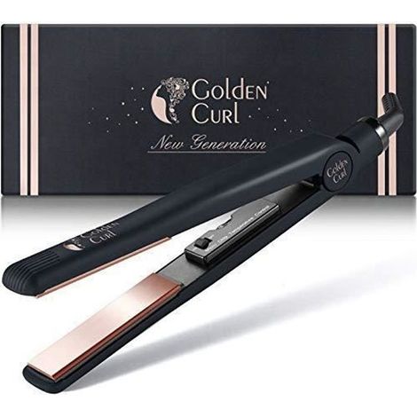 Golden Curl Fer a lisser Tourmaline GL829 Professionnelle, 2en1 ultra coiffante, Ionic Curly Hair Waves (Or Rose)