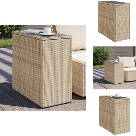 Garten-Beistelltisch Glasplatte Beige 58x27,5x55 cm Poly Rattan - Gartentisch - Outdoor Tisch - Esszimmerset - Balkonmöbel - Terrassenmöbel (1/5)