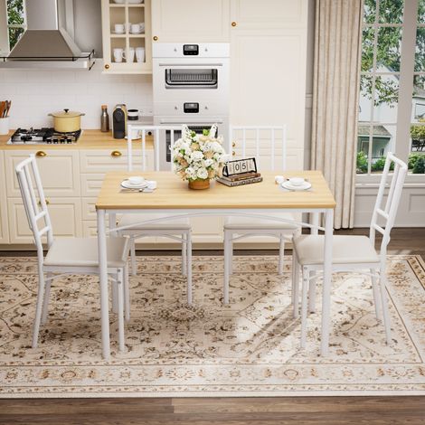 Set tavolo da pranzo con 4 sedie, 110 x 60 x 76,5 cm, naturale e bianco HAVRYA (1/5)