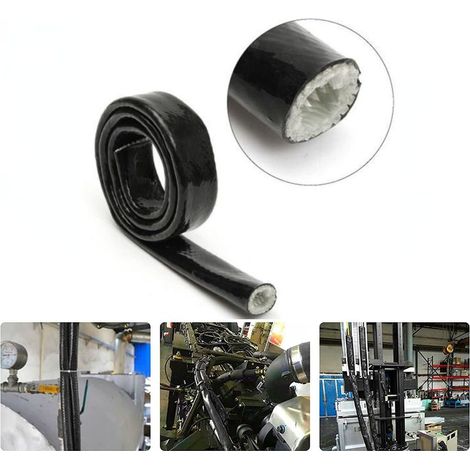 1-meter length of thermal and flame-retardant fiberglass insulation coated with black silicone resin, for automotive wiring, Ø 19 mm (1/5)