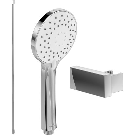 Villeroy & Boch Universal Showers Handbrause-Set (3 in 1 Bundle), bestehend aus Duschkopf inkl. Handbrausehalter (eckig) und Handbrauseschlauch 1,60m, Chrom
