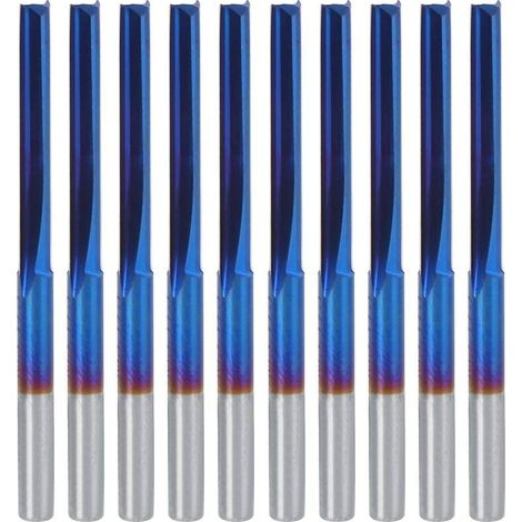 10pcs 3.175mm Fraise, Outil de Fraisage de Poignée, CNC Nano Blue Coat End Mill Pour Traitement du Bois, Acrylique, PVC, EVA, Mousse, Contreplaque, Carbure Cémenté