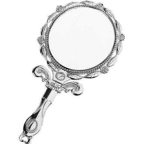 Mini miroir de maquillage ovale pliable rétro antique argenté