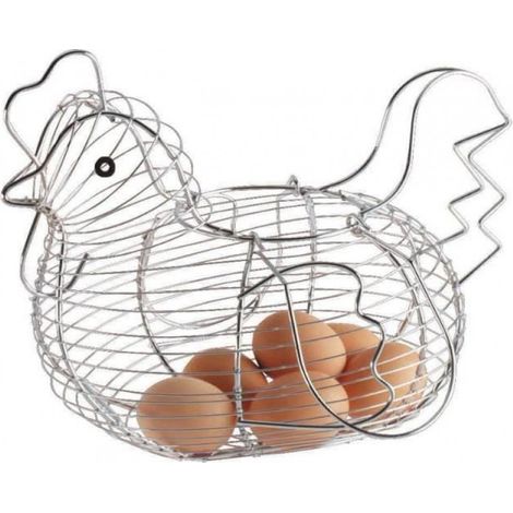 Panier à œufs - Poule en métal argenté - Rangement classique - Décor rustique - Collecte d'œufs frais (1/4)